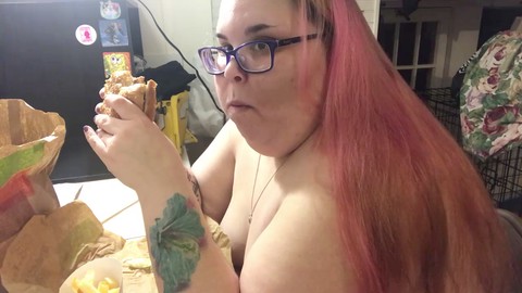Curvy ssbbw feedee indulges in naked-eating and face-stuffing